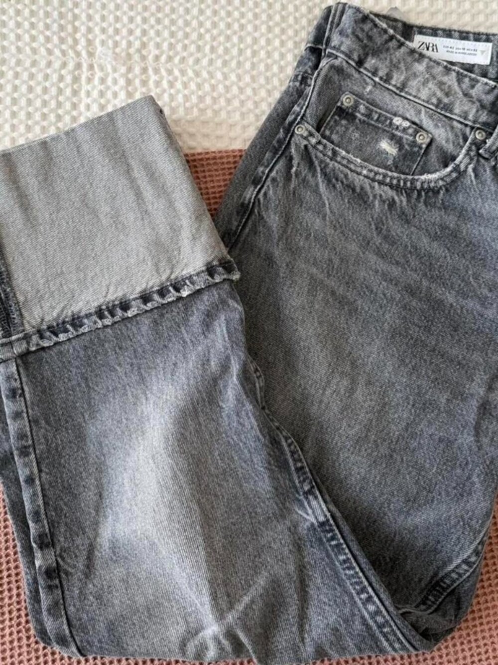 Zara Cuffed Washed Black Jeans